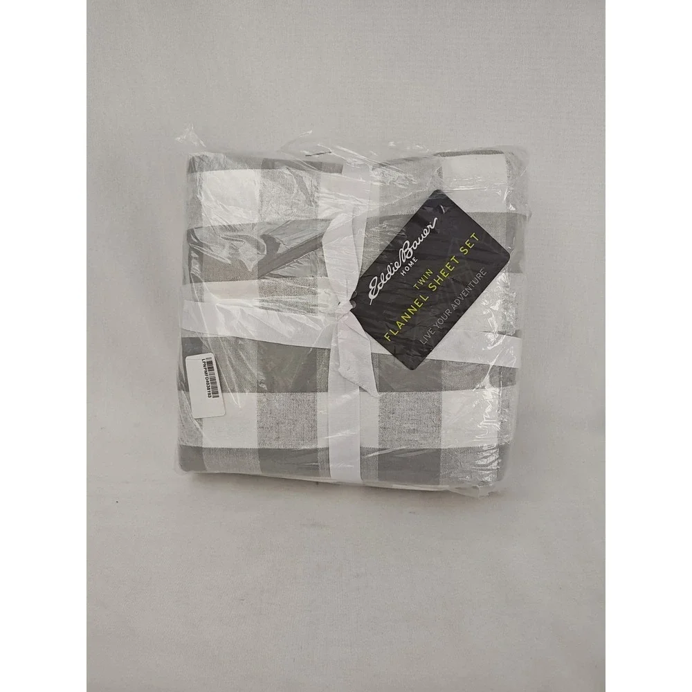Eddie Bauer Home Twin Flannel‎ Sheets New In Package Gray White NWT